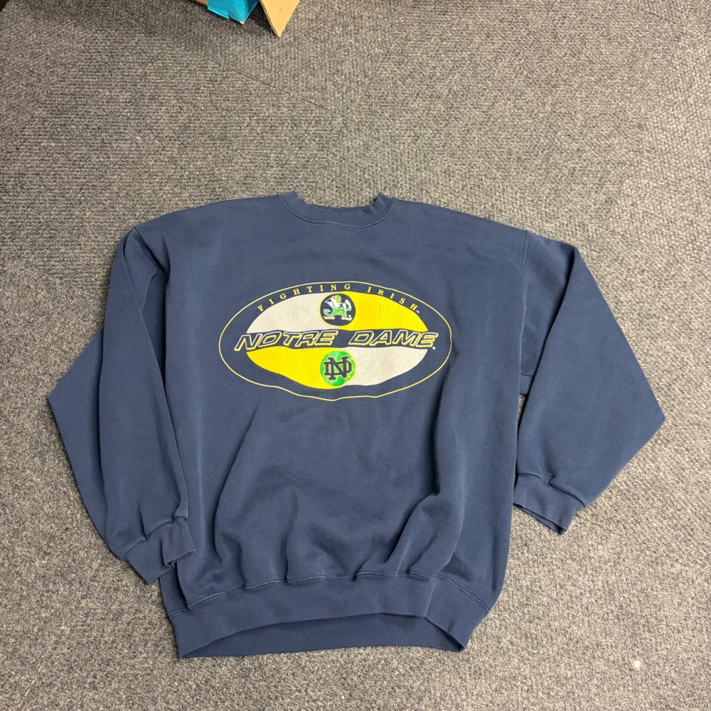 Vintage Savvy Notre Dame Fighting Irish Sweatshirt XL Navy Blue Crewneck 90s